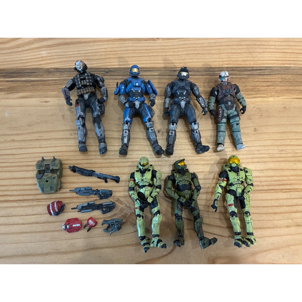 Halo Action Figure Lot 7 Figures Master Chief Spartan Noble Team Accessories